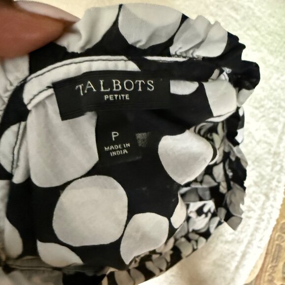Talbots Petite Black & White Polka Dot Button-Up Blouse  100% Cotton  Made In In - Picture 3 of 10